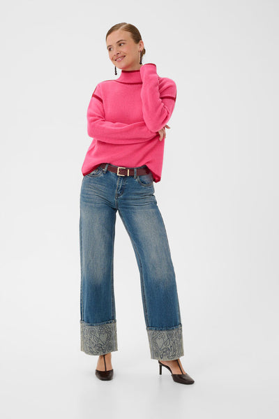 Culture Jia Katrina pink 100% wool jumper contrast seam detail