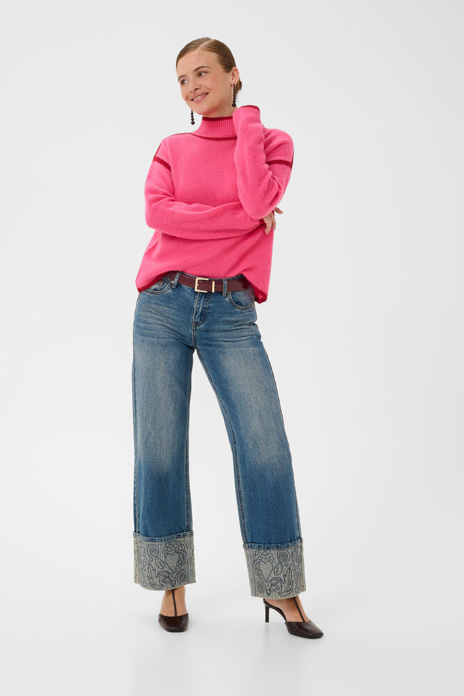 Culture Jia Katrina pink 100% wool jumper contrast seam detail