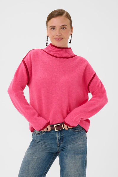 Culture Jia Katrina Bright Pink wool turtleneck jumper front view