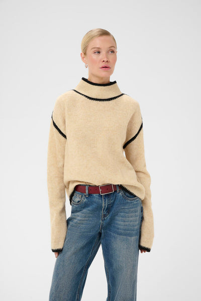 Culture Jia Katrina Whitecap Melange wool turtleneck jumper front view