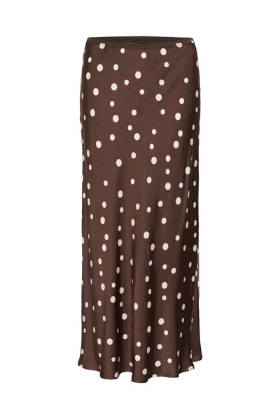 Culture Dotty Berna brown and cream polka dot midi skirt product front view
