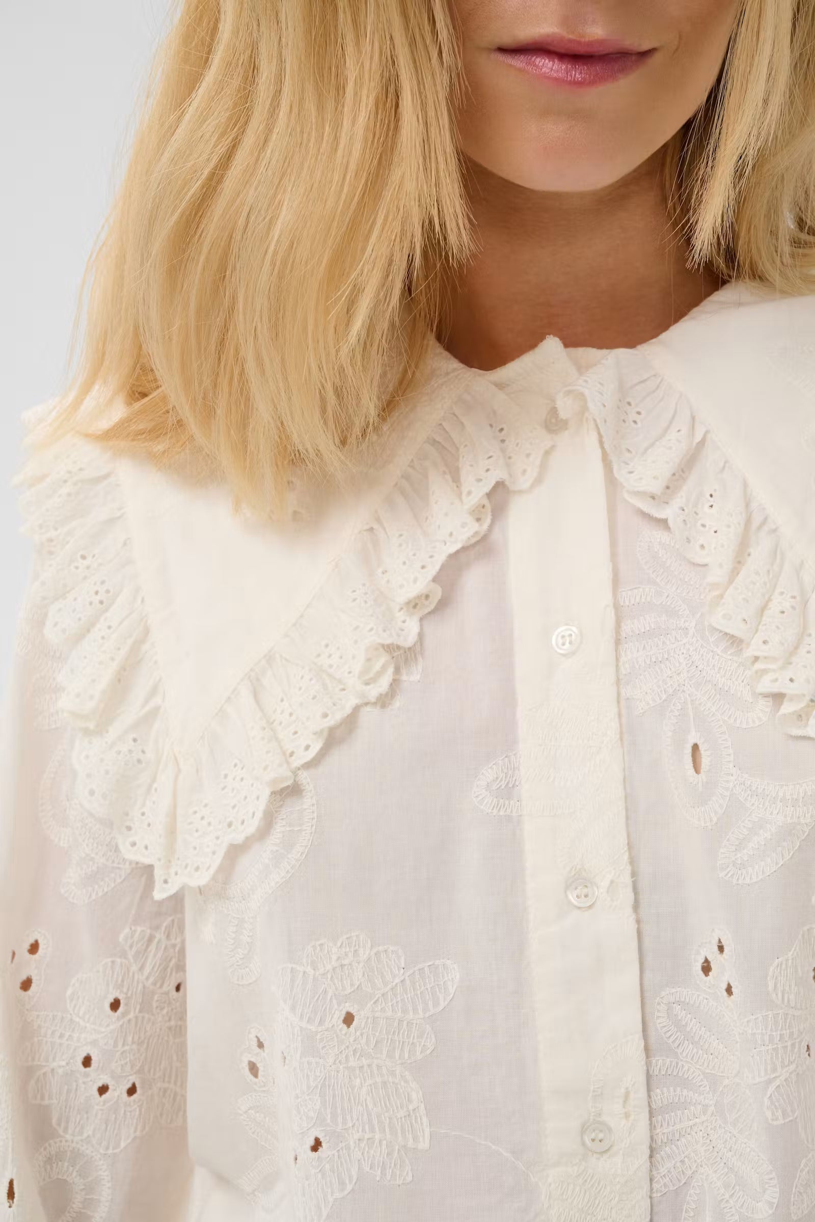 Culture Claramille broderie anglaise blouse collar and embroidery detail
