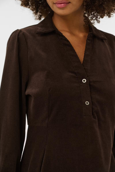 Culture Missy Rhaena brown corduroy dress styled on model