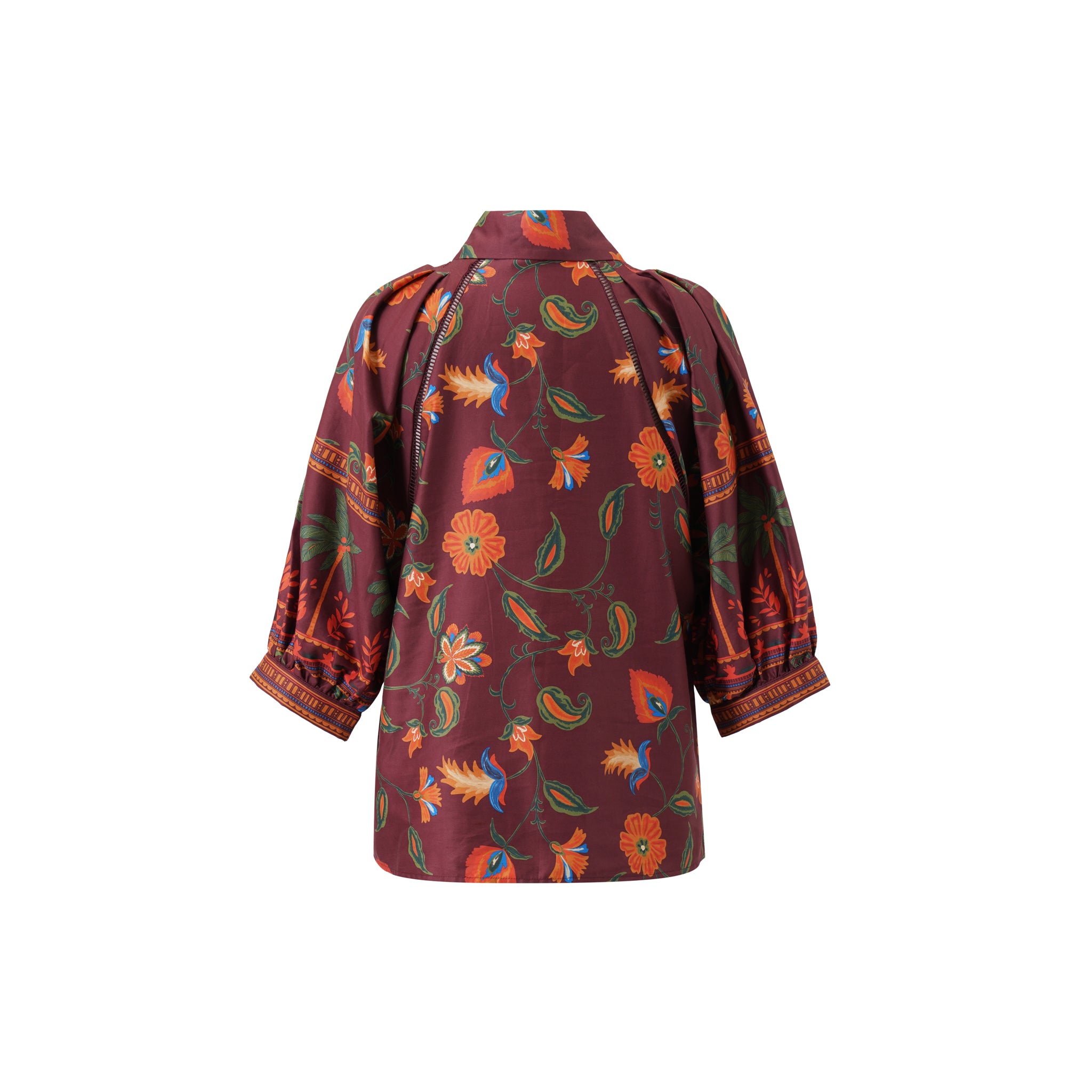 Back view of Emily Lovelock Alisha Cherry Lacquer floral print blouse