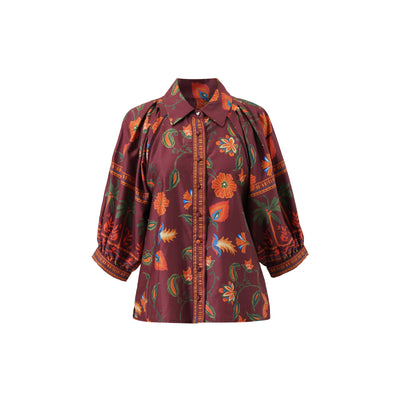 Emily Lovelock Alisha Cherry Lacquer floral print blouse front view