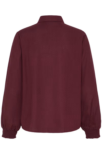 Fransa Cajsa burgundy long sleeve pintuck blouse product back view