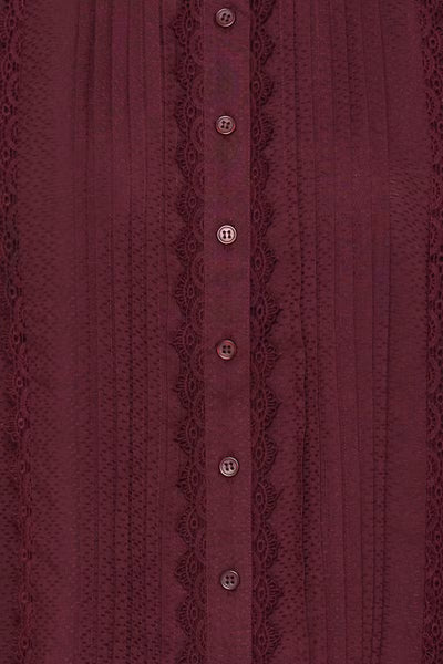 Fransa Cajsa burgundy button-front blouse pintuck and lace detail