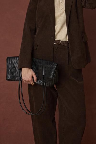 Fransa Calana brown corduroy barrel trousers tailored outfit view