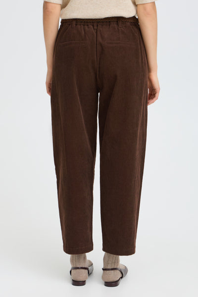 Fransa Calana brown ankle length barrel leg trousers front view