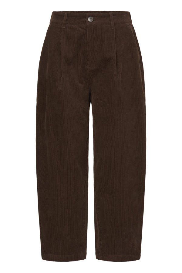 Fransa Calana brown barrel leg corduroy trousers product front view