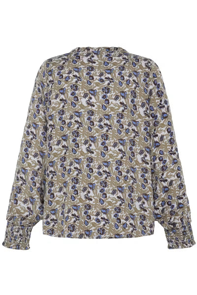 Fransa Gladis blue floral print blouse product back view