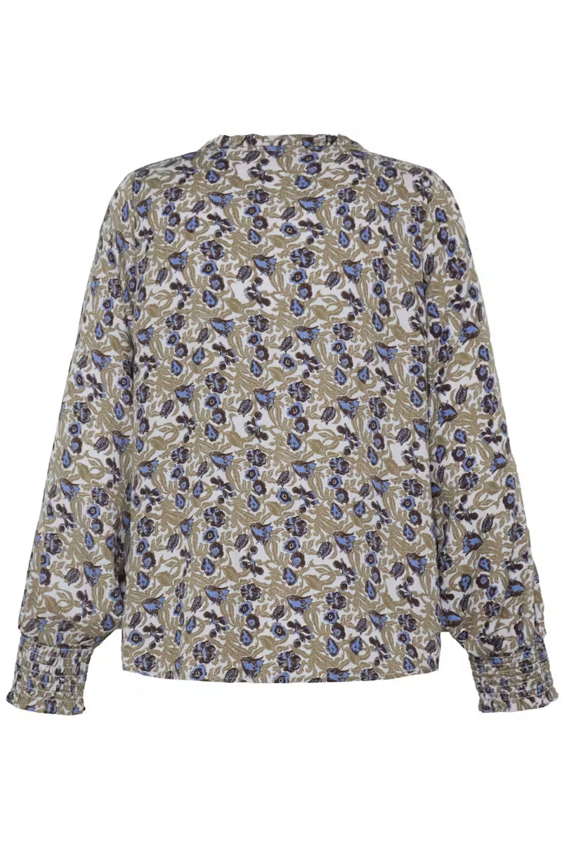 Fransa Gladis blue floral print blouse product back view