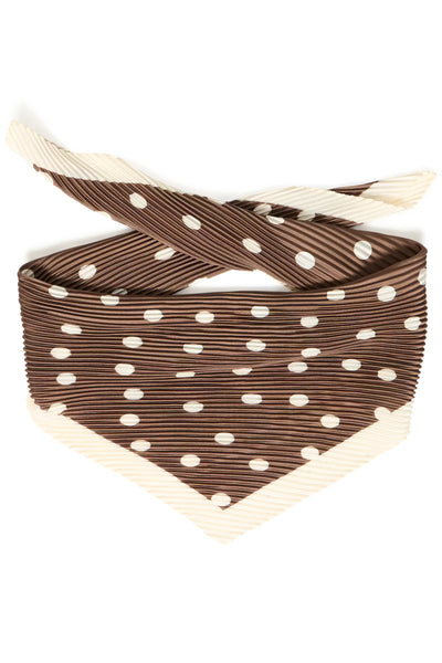 Folded Fransa Selana brown polka dot neck scarf with cream border
