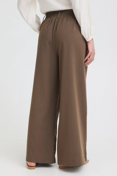 Fransa Veda brown wide leg women’s trousers product back view of elastic waist 