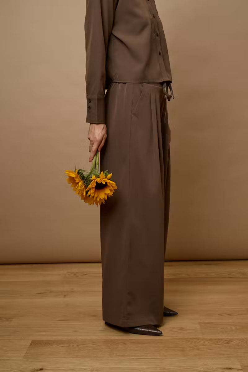 Fransa Veda brown wide leg women’s trousers styled with a matching brown top
