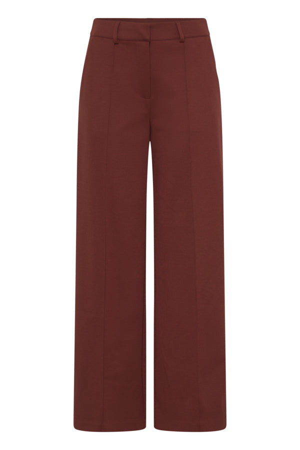 ICHI Kate Sus Madder Brown tailored wide leg trousers front view