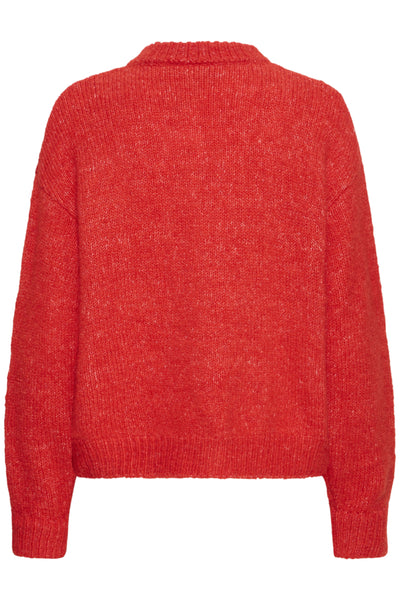 ICHI Belablue Poinsetta red knitted cardigan product back view