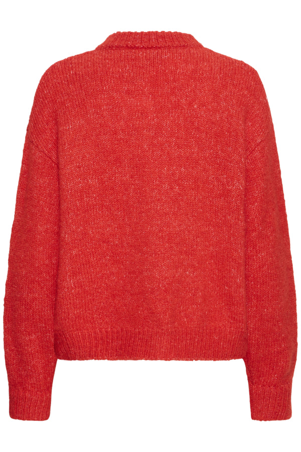 ICHI Belablue Poinsetta red knitted cardigan product back view