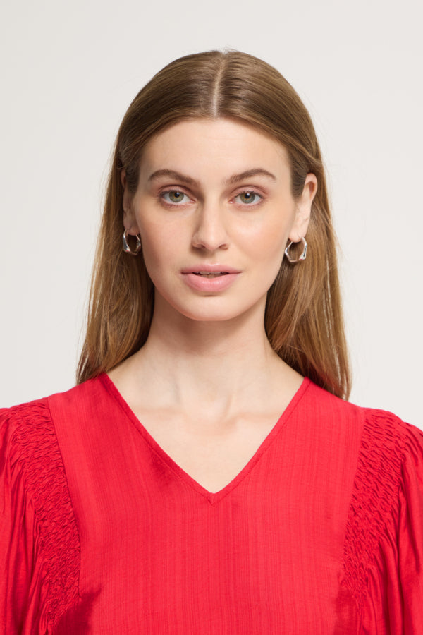ICHI Imelda Poinsettia red V-neck blouse portrait view