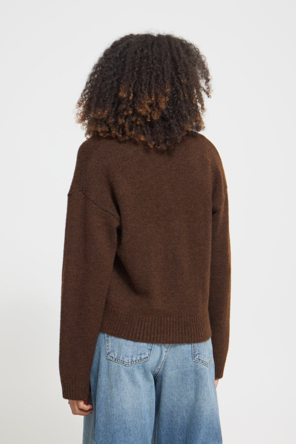 Back view of ICHI Povoke Chicory Coffee knitted cardigan
