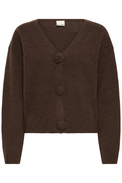 ICHI Povoke brown V-neck cardigan product front view