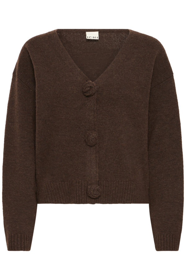 ICHI Povoke brown V-neck cardigan product front view