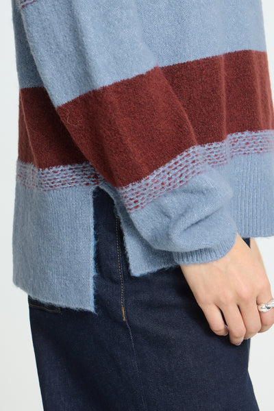 ICHI Edeen madder stripe winter jumper sleeve and cuff detail