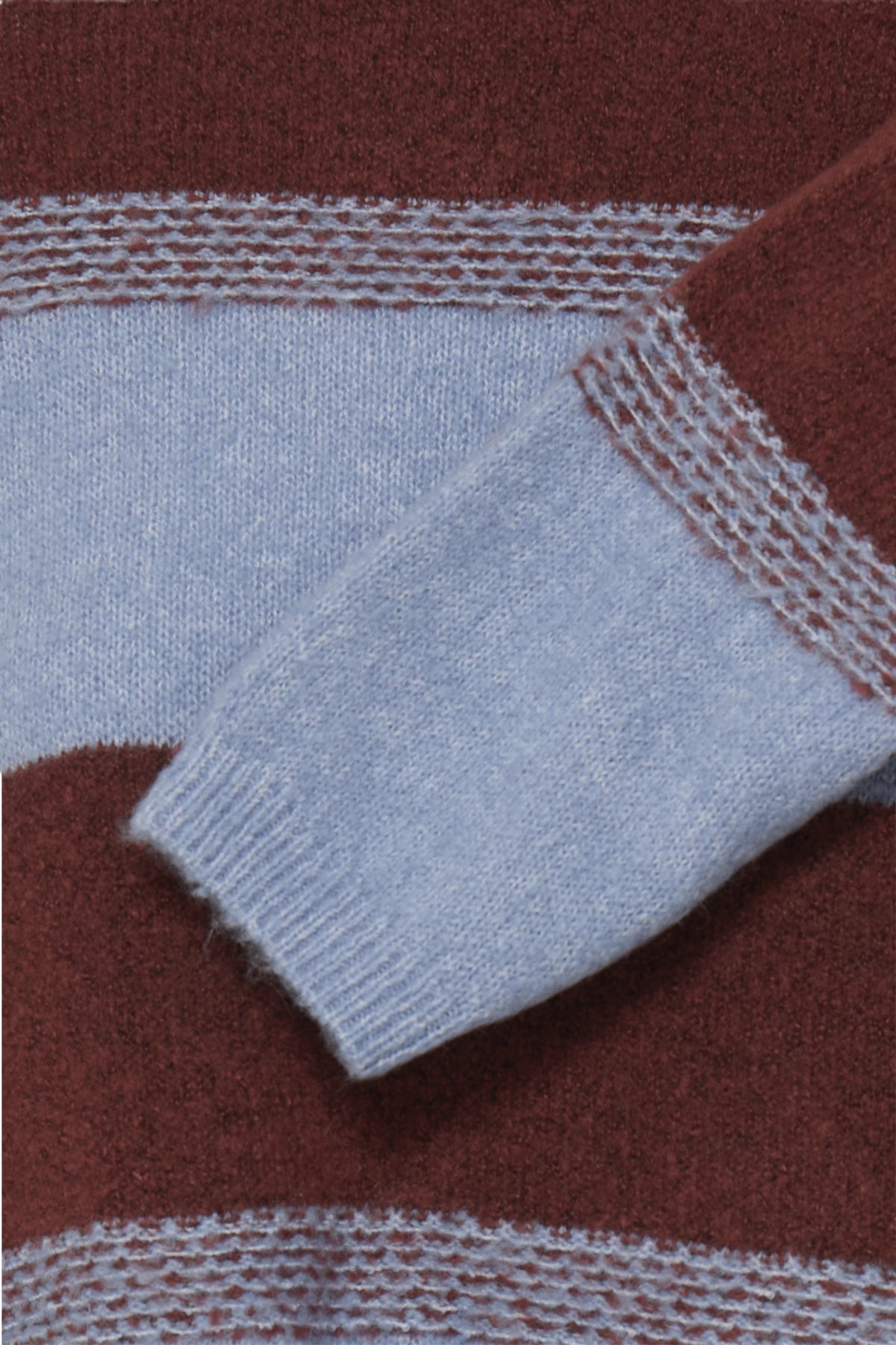 Close-up of ICHI Edeen brown and pale blue knitted stripe texture