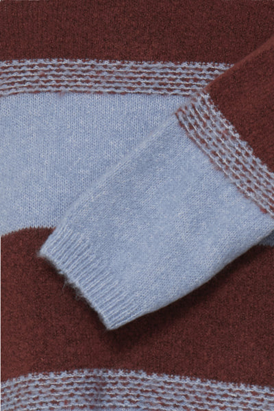 Close-up of ICHI Edeen brown and pale blue knitted stripe texture