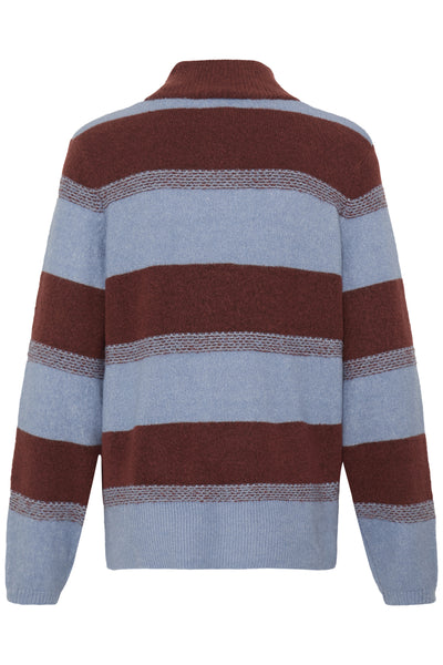 ICHI Edeen madder brown and blue long sleeve jumper product back view