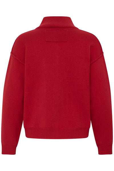 Back view of ICHI Betias Salsa red knitted funnel neck cardigan