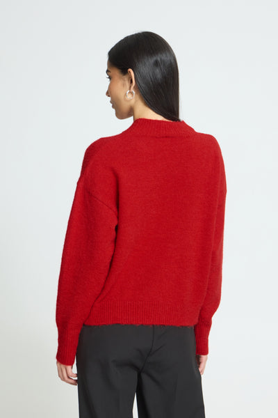 Back view of ICHI Sage Salsa red crew neck jumper