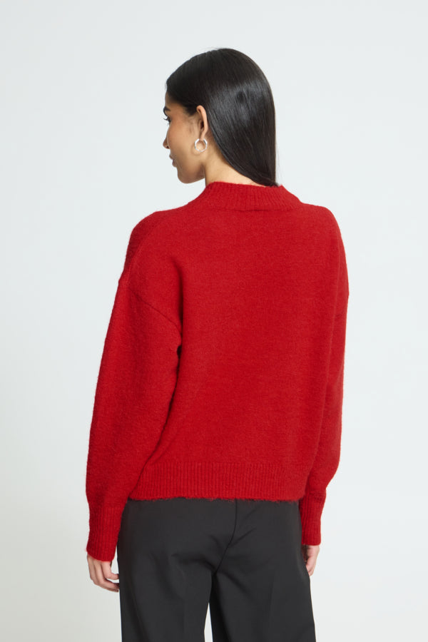 Back view of ICHI Sage Salsa red crew neck jumper