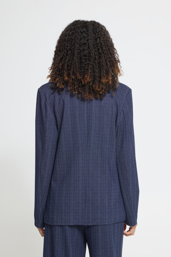Back view of ICHI Kate Pinelle navy pinstripe blazer