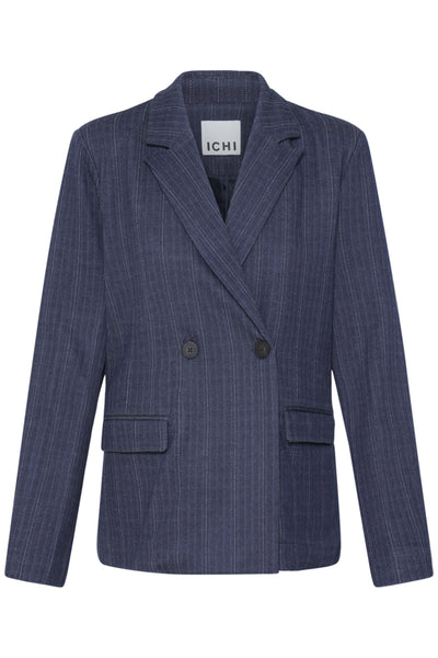 ICHI Kate Pinelle dark blue pinstripe blazer product front view