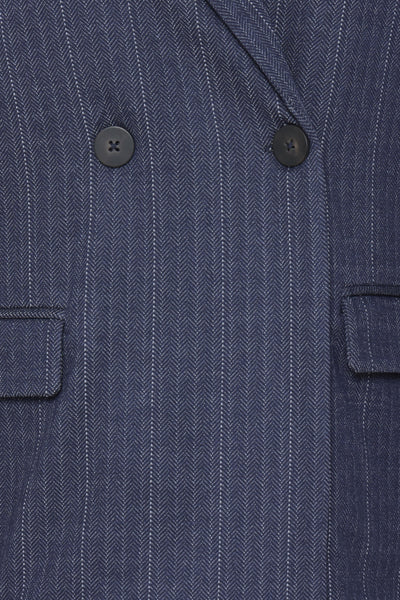 Close-up of ICHI Kate Pinelle dark blue jacquard stripe blazer fabric