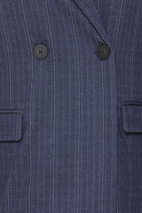 Close-up of ICHI Kate Pinelle dark blue jacquard stripe blazer fabric