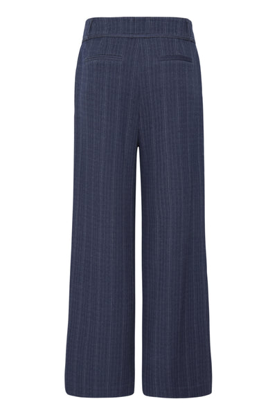 ICHI Kate Pinelle dark blue pinstripe wide leg trousers product back view
