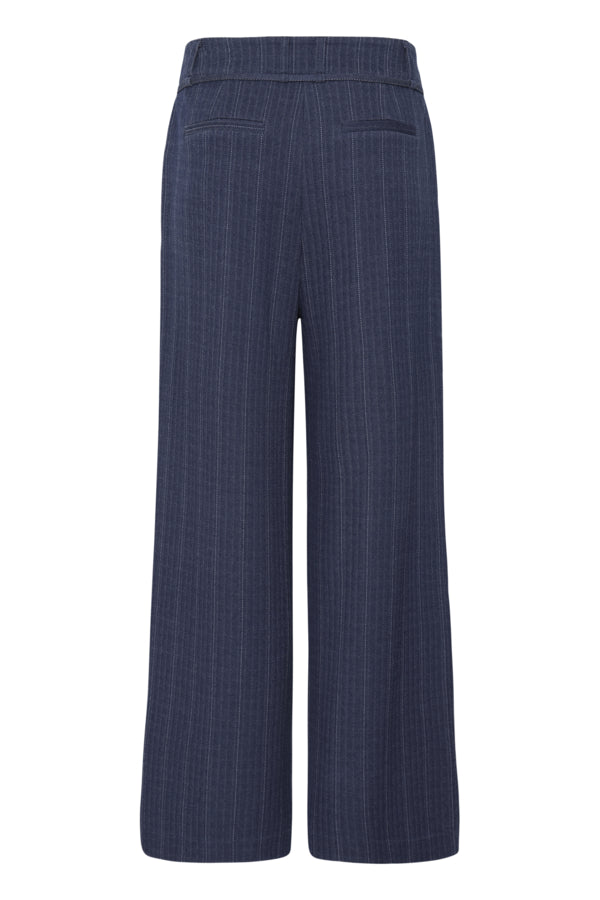 ICHI Kate Pinelle dark blue pinstripe wide leg trousers product back view