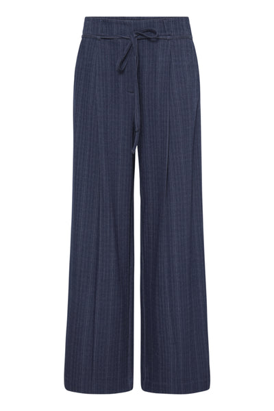ICHI Kate Pinelle navy tailored wide leg trousers product front view