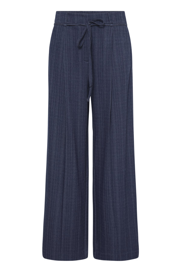 ICHI Kate Pinelle navy tailored wide leg trousers product front view