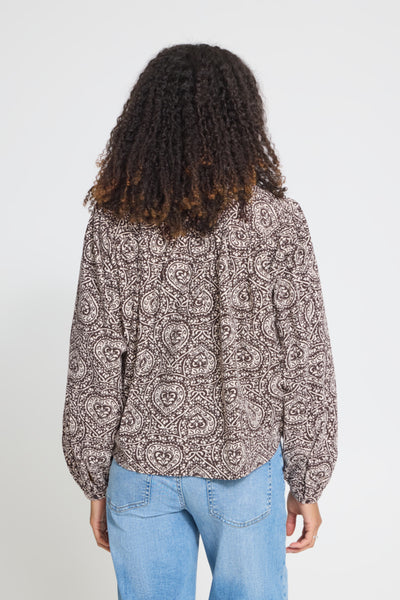 Back view of ICHI Katilio Brown Birch long sleeve printed shirt