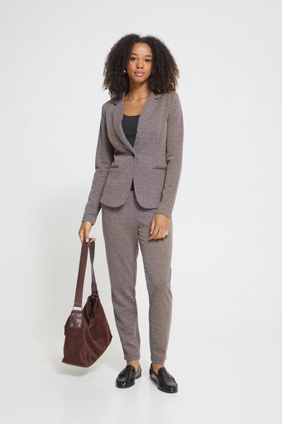 ICHI Kate Twillish textured blazer styled with matching wide leg suit trousers