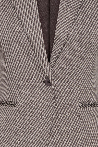 ICHI Kate Twillish brown and cream diagonal weave blazer detail