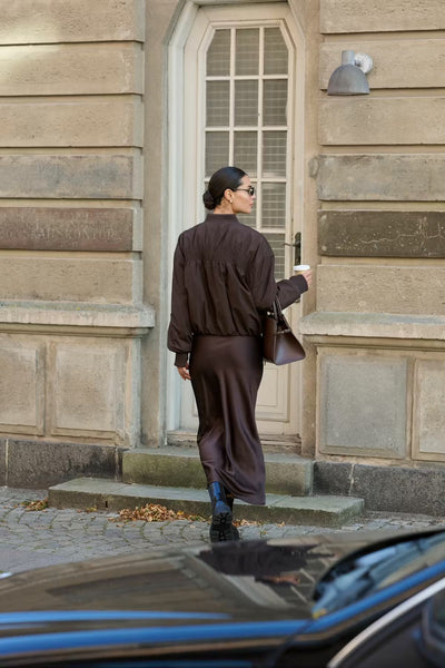 Back view of Kaffe Ennie Sofia Coffee Bean waterproof bomber jacket