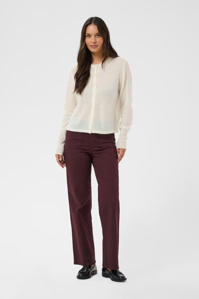 Kaffe Brook burgundy high waist jeans styled for autumn