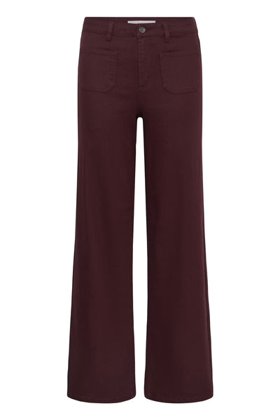 Kaffe Brook burgundy straight leg twill jeans full-length front view