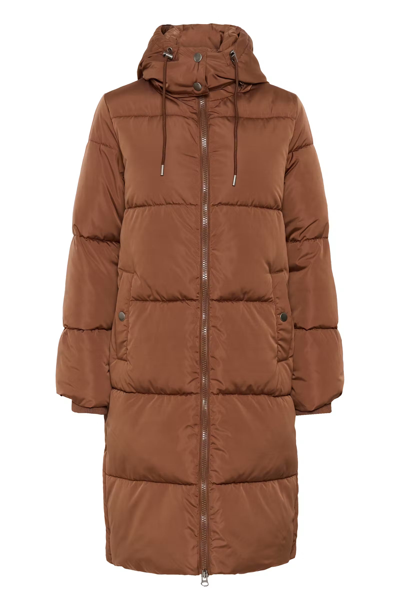 Kaffe Nikalui Friar Brown quilted hooded coat lifestyle view