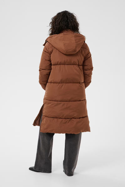 Kaffe Nikalui brown padded coat styled outdoors back view 
