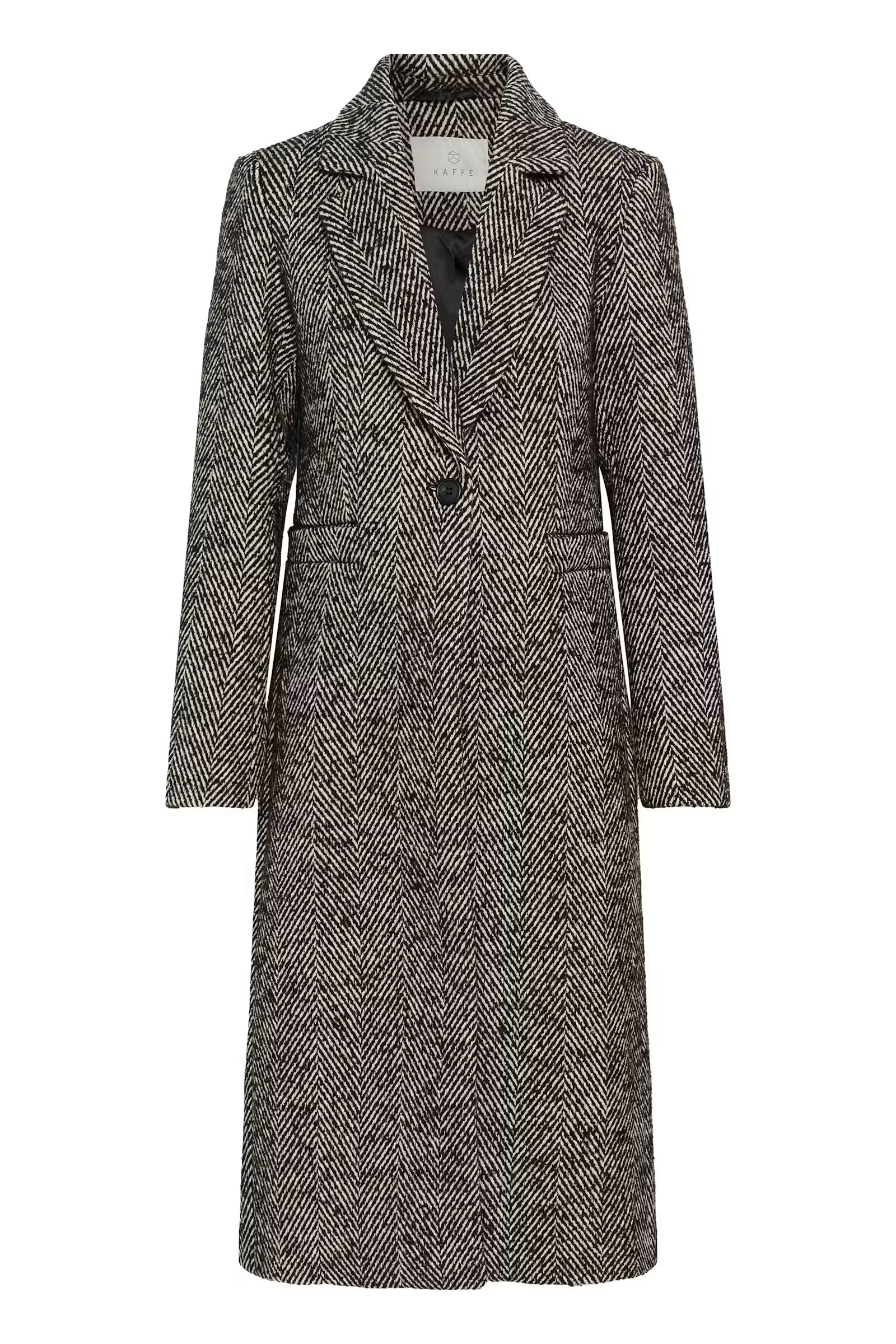 Kaffe Ofelia black and chalk tailored herringbone coat product front view